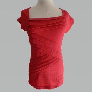 Anthropologie S Red Top with Pleated Detail